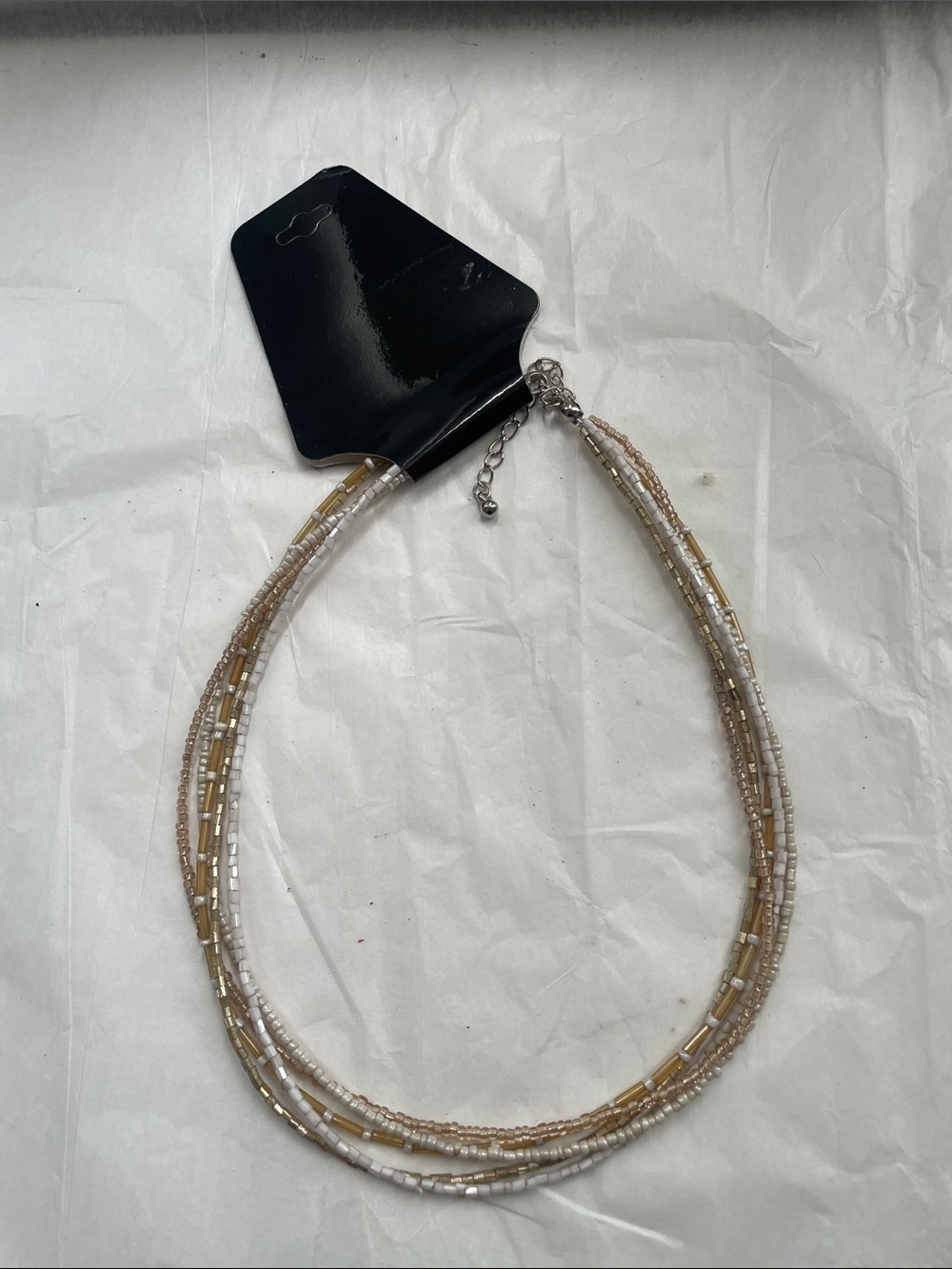 Source Unknown Beige and White Multi-Strand Beaded Necklace